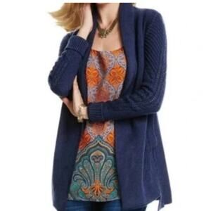 Cabi Countryside Blue Open Front Cable Knit Long Cardigan Sweater Medium